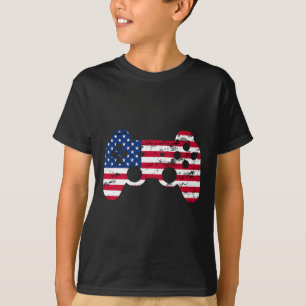 4th Of July American Flag Video Game Boys Kids Tee