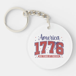 4th of July American Flag Vintage 250 Years 1776 2 Key Ring