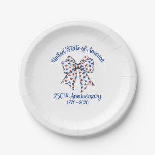 4th of July American Flag Vintage 250 Years 1776 2 Paper Plate
