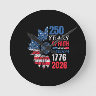 4th of July American Flag Vintage 250 Years 1776 2 Round Clock