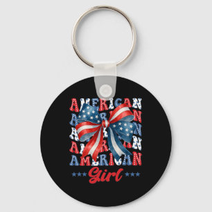 4th Of July American Girl Coquette Usa Flag Patrio Key Ring