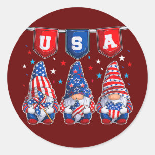 4th Of July American Gnomes Celebrating Classic Round Sticker