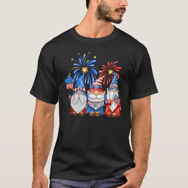 4th Of July American Gnomes Celebrating Independen T-Shirt (Front)
