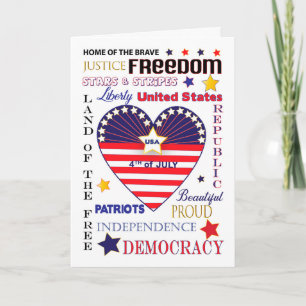 4th of July American Holiday Typography Heart Flag Card