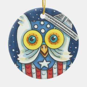 4TH OF JULY AMERICAN HOOT OWL HOLIDAY ORNAMENT Rnd