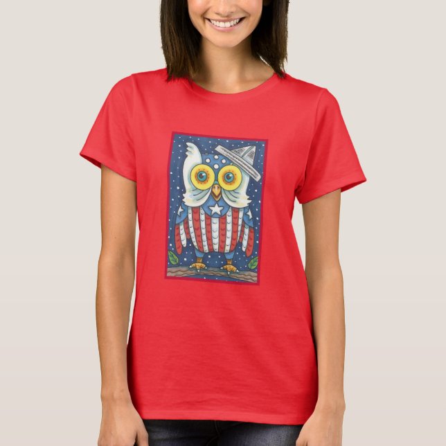 4TH OF JULY AMERICAN HOOT OWL, PATRIOTIC T-SHIRT (Front)