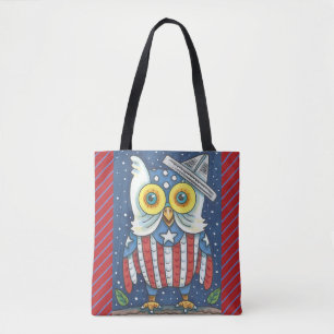 4TH OF JULY AMERICAN HOOT OWL TOTE BAG Red
