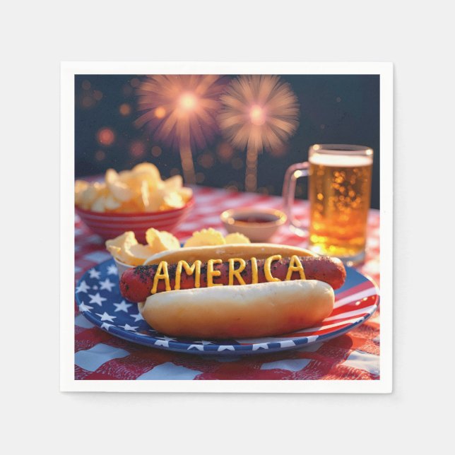 4th of July American Hot Dog and Beer Napkin (Front)