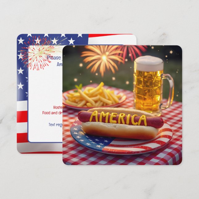 4th of July American Hot Dog Invitation (Front/Back)