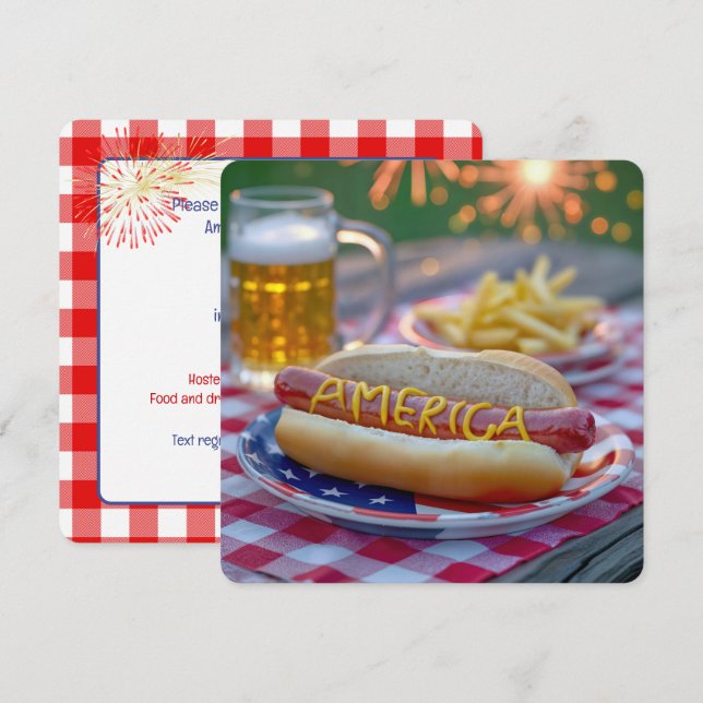 4th of July American Hot Dog Invitation (Front/Back)
