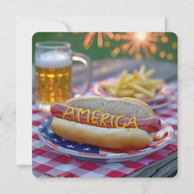 4th of July American Hot Dog Invitation (Front)