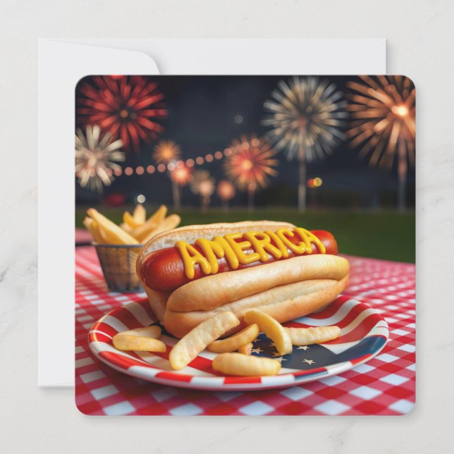 4th of July American Hot Dog Invitation (Front)