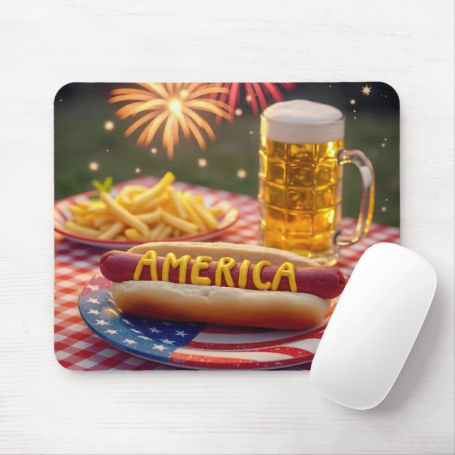 4th of July American Hot Dog Mouse Mat (With Mouse)