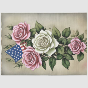 4th Of July American Independence Flag And Roses Tissue Paper