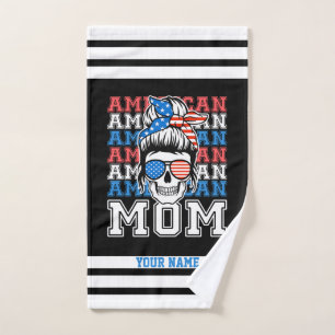 4th of July American Mom Patriotic Personalized Bath Towel Set