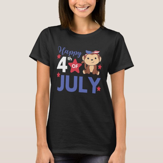 4th Of July American Monkey For Kids Cute Usa Monk T-Shirt (Front)