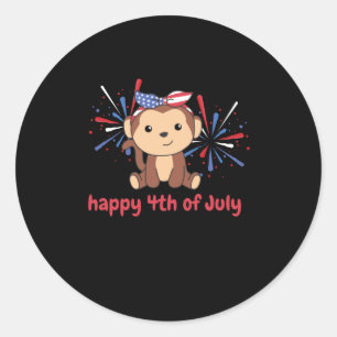 4th Of July American Monkey For Kids Usa Fireworks Classic Round Sticker