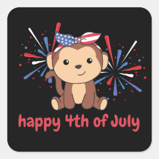 4th Of July American Monkey For Kids Usa Fireworks Square Sticker