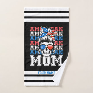 4th of July American Mum Patriotic Personalised Bath Towel Set