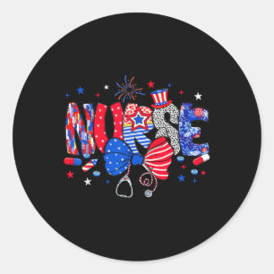 4th Of July American Nurse Stethoscope Coquette Bo Classic Round Sticker
