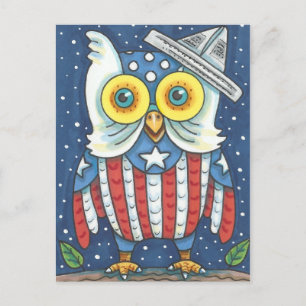 4TH OF JULY AMERICAN OWL, BIRD, HOLIDAY POSTCARD