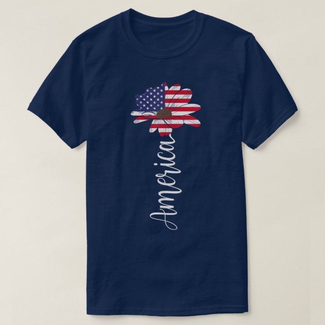 4th of July American Patriotic Sunflower USA Flag  T-Shirt (Design Front)