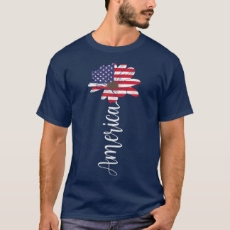 4th of July American Patriotic Sunflower USA Flag  T-Shirt