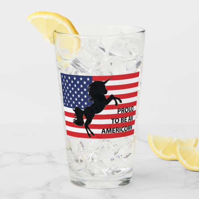 4th of July American Patriotic Unicorn USA Flag Glass (Front Ice)