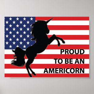 4th of July American Patriotic Unicorn USA Flag Poster