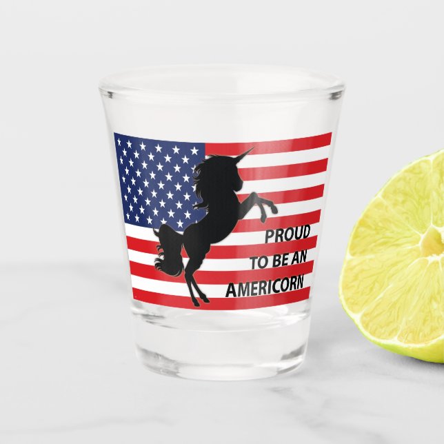 4th of July American Patriotic Unicorn USA Flag Shot Glass (Front)