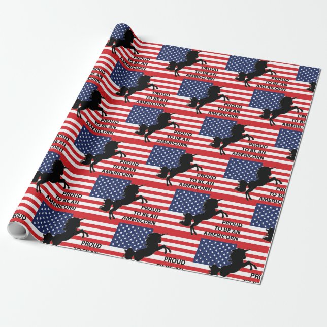 4th of July American Patriotic Unicorn USA Flag Wrapping Paper (Unrolled)