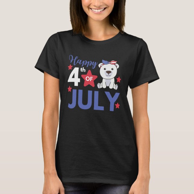 4th Of July American Polar Bear For Kids Cute Usa  T-Shirt (Front)