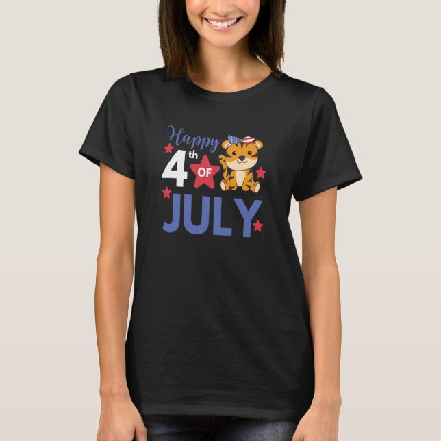 4th Of July American Tiger For Kids Cute Usa Tiger T-Shirt (Front)