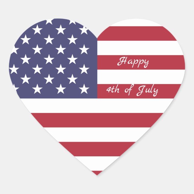 4th of July American USA Flag Heart Flag Fireworks Heart Sticker (Front)