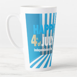 4th of July American USA Flag Heart Flag Fireworks Latte Mug