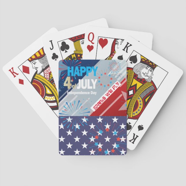 4th of July American USA Flag Heart Flag Fireworks Playing Cards (Back)