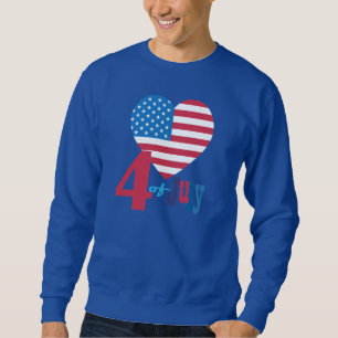 4th of July American USA Flag Heart Flag Fireworks Sweatshirt