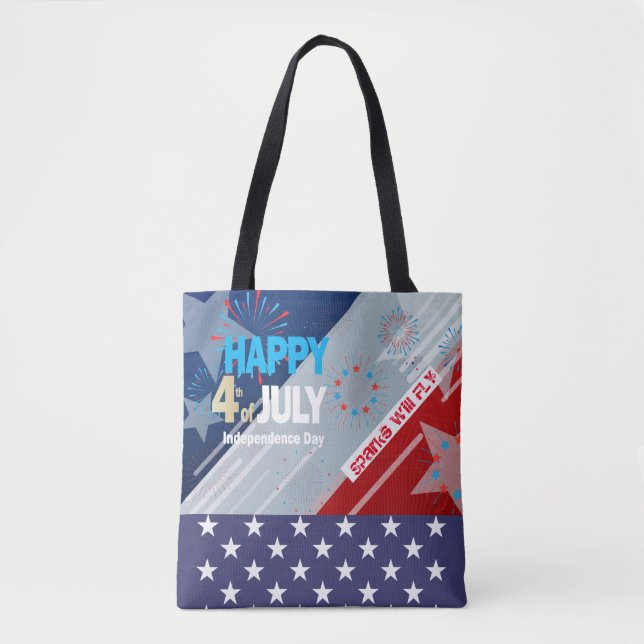 4th of July American USA Flag Heart Flag Fireworks Tote Bag (Front)