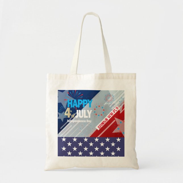4th of July American USA Flag Heart Flag Fireworks Tote Bag (Front)