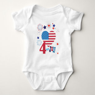 4th of July American USA Flag Heart Flag Patriotic Baby Bodysuit