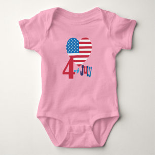 4th of July American USA Flag Heart Flag Patriotic Baby Bodysuit