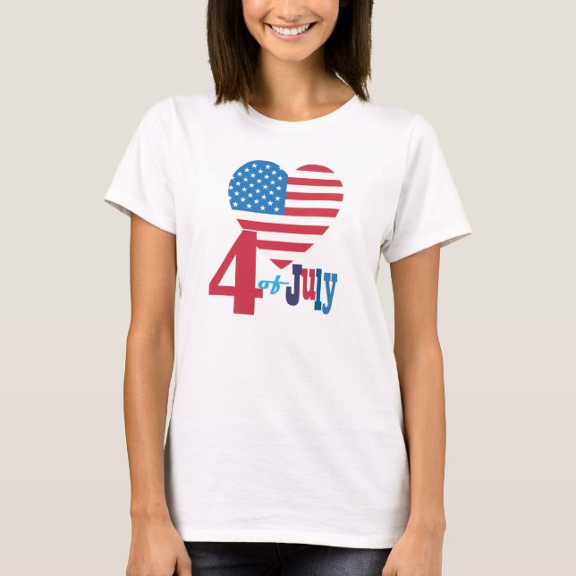 4th of July American USA Flag Heart Flag Patriotic T-Shirt (Front)