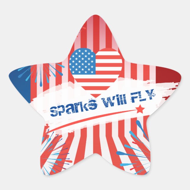 4th of July American USA Flag Heart Personalised Star Sticker (Front)