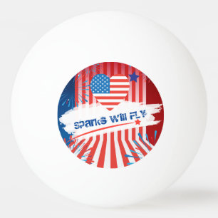 4th of July American USA Flag Heart Personalized Ping Pong Ball