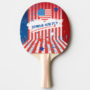 4th of July American USA Flag Heart Personalized Ping Pong Paddle