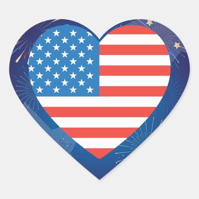 4th of July American USA Flag Patriotic Heart Sticker (Front)