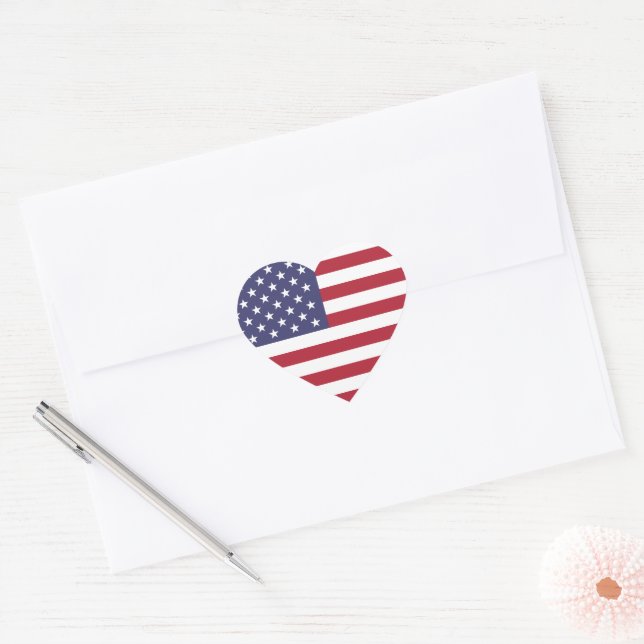 4th of July American USA Flag Patriotic Heart Sticker (Envelope)