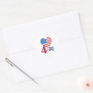 4th of July American USA Flag Patriotic Heart Sticker