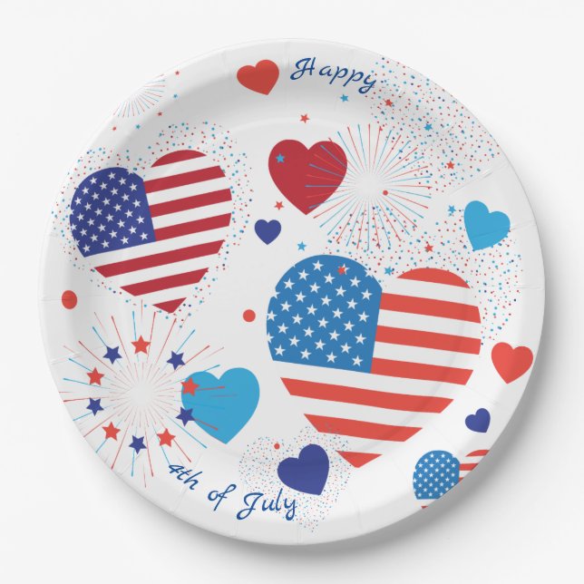 4th of July American USA Flag Patriotic Paper Plate (Front)