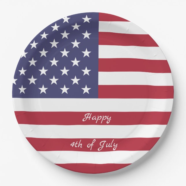 4th of July American USA Flag Patriotic Paper Plate (Front)